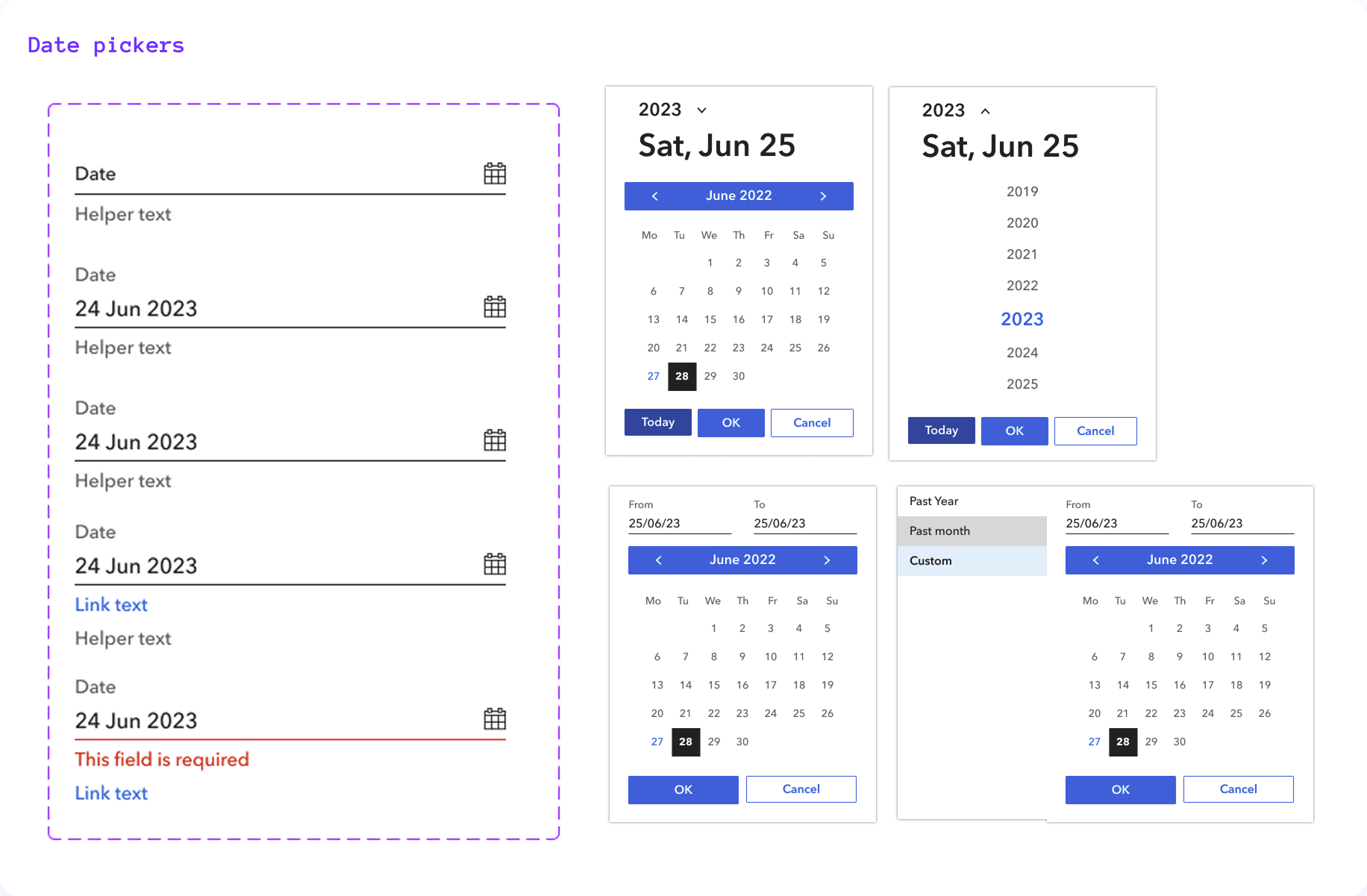 Legacy date picker specimens